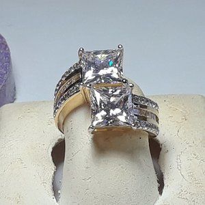 2.50cttw Dual Princess Cut CZ & Round Offset Sterling Silver/14Kt Ring #17654